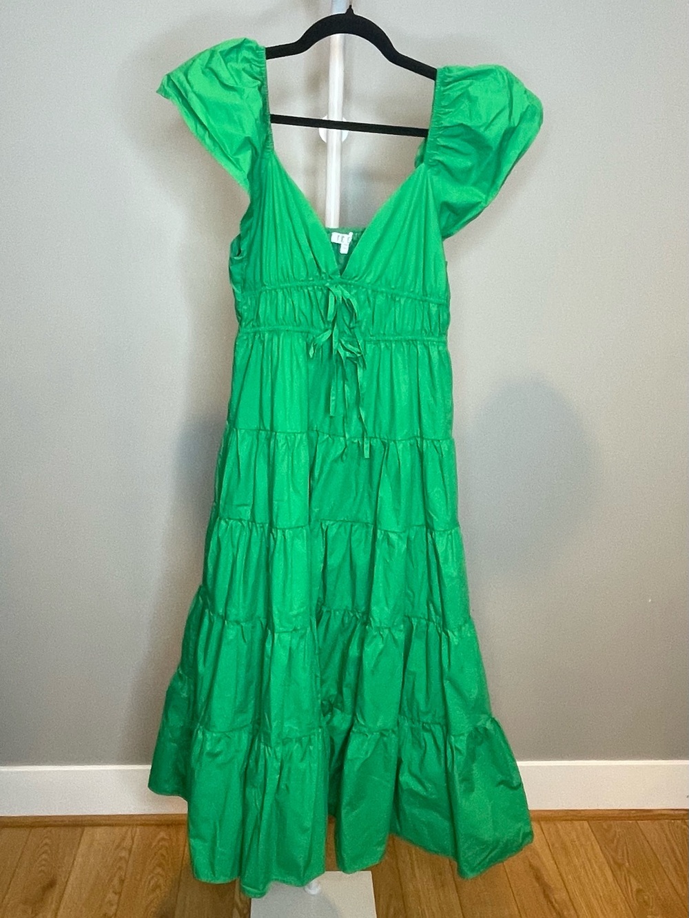 TCEC Emerald Green 100% Cotton Tiered Barbiecore/Cottagecore Maxi Dress NWOT
